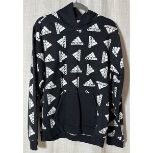 ADIDAS Hoodie BLACK ALL OVER PRINT Hooded SWEATSHIRT Men's Medium M